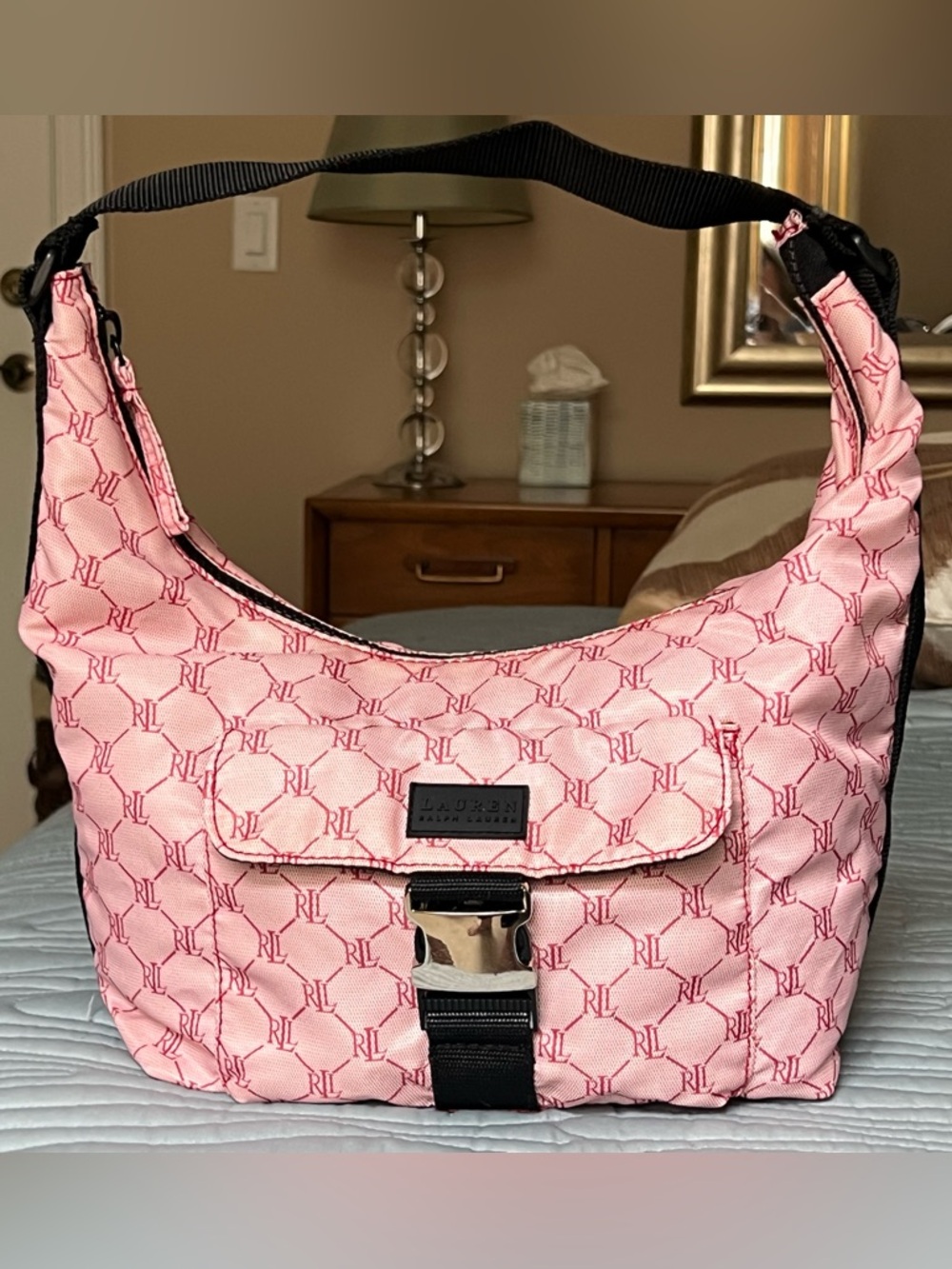 Ralph Lauren Vintage Pink Monogram Nylon Hobo Bag - Picture 3 of 10